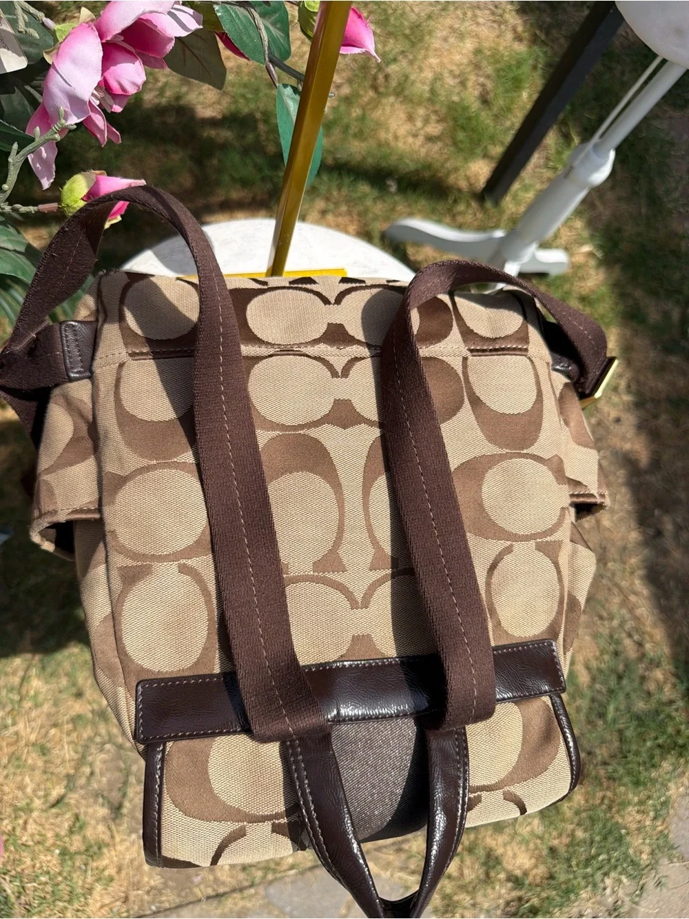 Coach Tan & Brown Signature Canvas Backpack